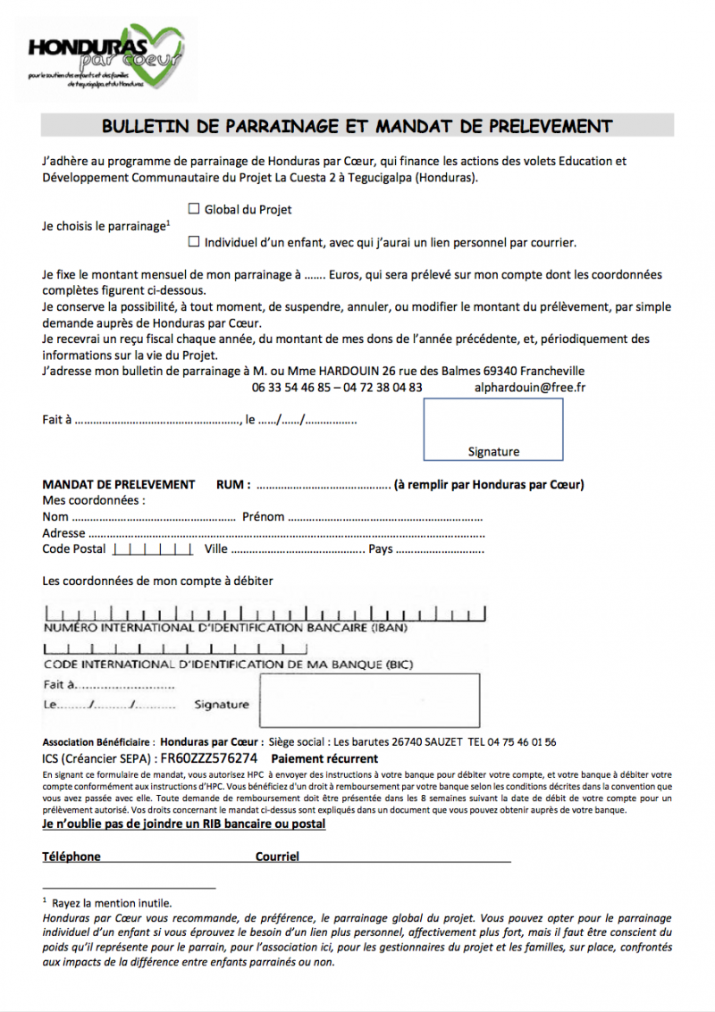 Bulletin de parrainage et mandat de pre le vement