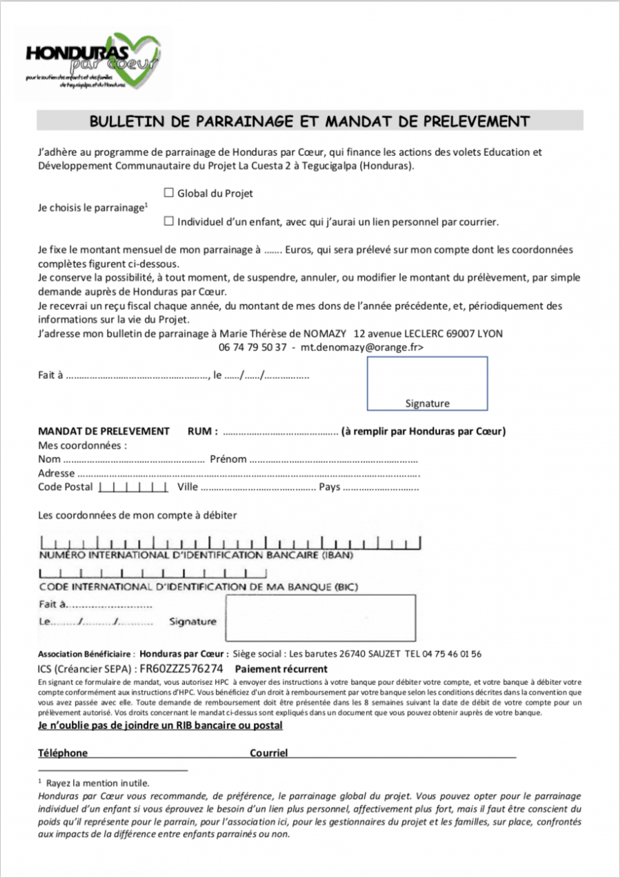 Formulaire de parrainage 04 mar 19